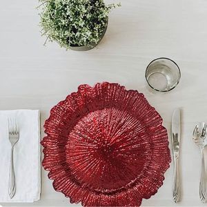 Plastic Reef charger plates set of SIX glossy finish & reusable